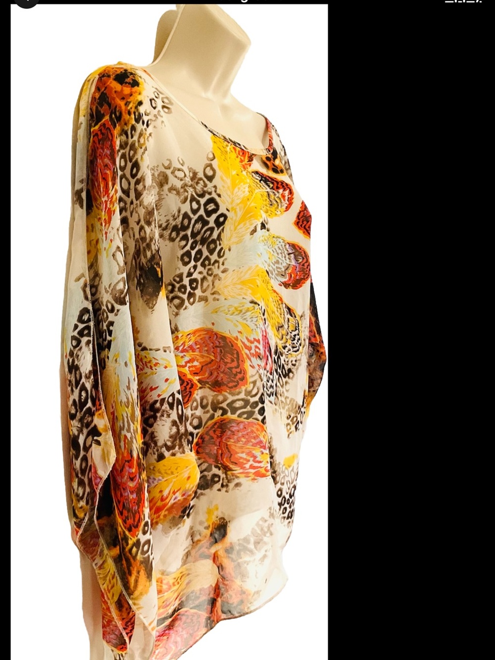 Women’s Multicolor Feather-Print Blouse - Lightweight Scoop Neck Top - Picture 2 of 8